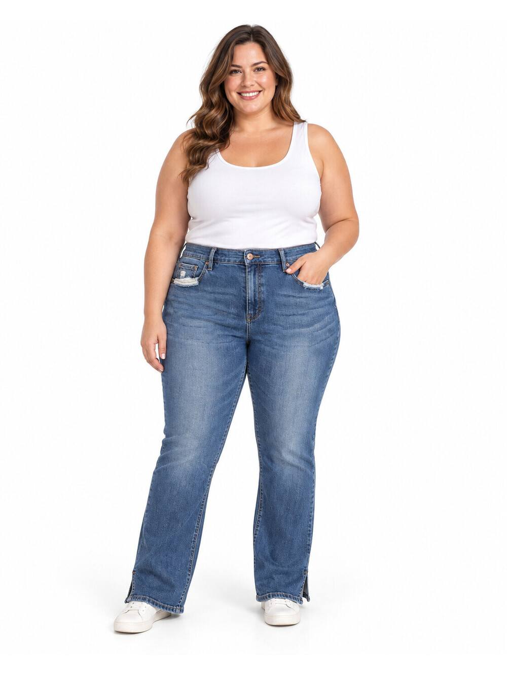 Judy Blue Jeans Women's 22W Slim Bootcut Side Slit Distressed Stretch JB88290-S